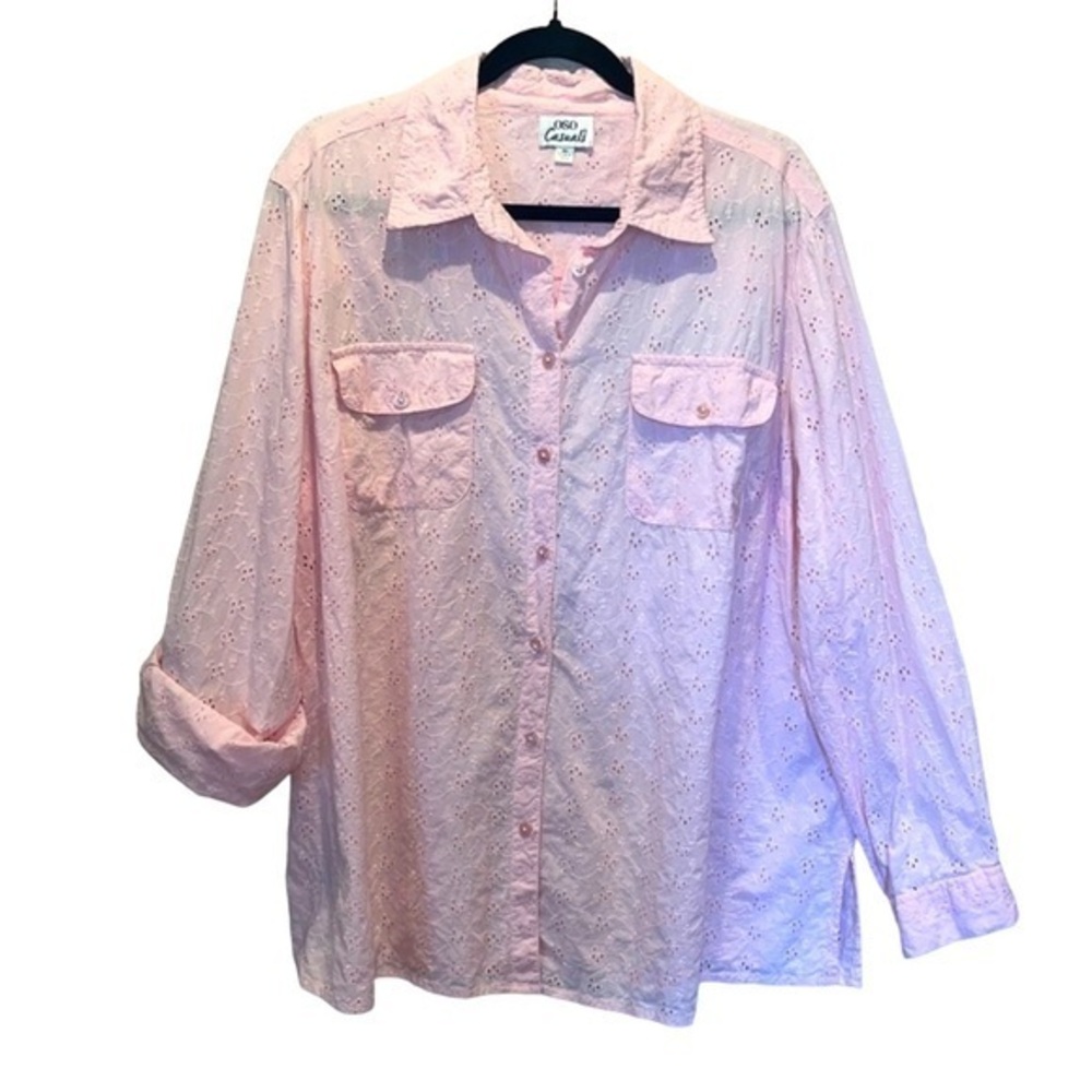 Oso Casuals Light Pink Eyelet Blouse Size 3X